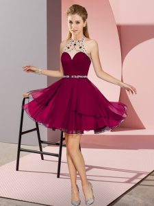Sleeveless Mini Length Beading Zipper Prom Party Dress with Fuchsia
