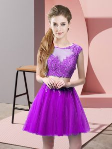 Sophisticated Eggplant Purple Zipper Scoop Appliques Homecoming Dress Tulle Sleeveless