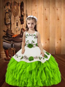Sleeveless Floor Length Embroidery and Ruffles Lace Up Girls Pageant Dresses