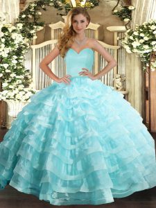 Edgy Apple Green Ball Gowns Organza Sweetheart Sleeveless Ruffled Layers Floor Length Lace Up Ball Gown Prom Dress
