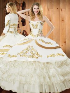 Designer Floor Length White 15 Quinceanera Dress Strapless Sleeveless Lace Up