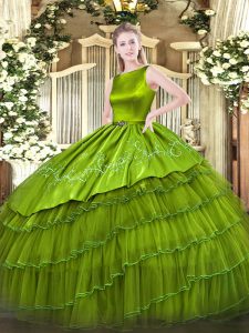 Floor Length Olive Green Quinceanera Gowns Scoop Sleeveless Lace Up