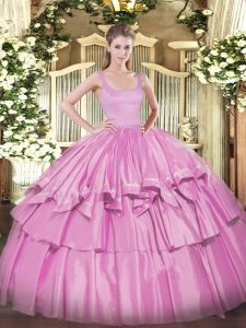 Lilac Sleeveless Beading and Ruffled Layers Floor Length 15 Quinceanera Dress