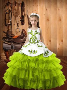 Fantastic Square Neckline Embroidery and Ruffled Layers Kids Pageant Dress Sleeveless Lace Up