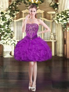 Glorious Ball Gowns Prom Gown Purple Strapless Organza Sleeveless Mini Length Lace Up