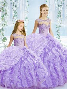 Beauteous Scoop Sleeveless Lace Up Sweet 16 Dresses Lavender Organza