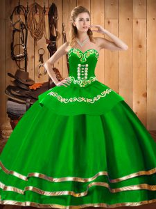 Organza Sweetheart Sleeveless Lace Up Embroidery Quinceanera Gown in Green
