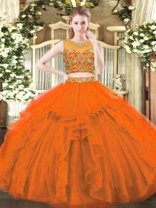 Rust Red Sleeveless Tulle Zipper 15th Birthday Dress for Military Ball and Sweet 16 and Quinceanera