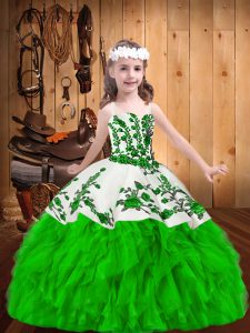 Sweet Sleeveless Floor Length Embroidery and Ruffles Zipper Pageant Dress Toddler