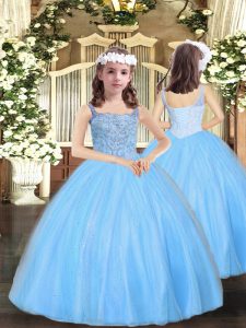Baby Blue Little Girl Pageant Dress Party and Sweet 16 and Quinceanera and Wedding Party with Beading Straps Sleeveless 