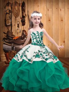 Turquoise Child Pageant Dress Straps Sleeveless Lace Up