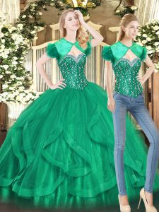 Custom Designed Tulle Sleeveless Floor Length Quinceanera Dress and Beading and Ruffles