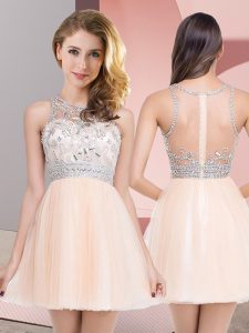 Clearance Mini Length Peach Prom Evening Gown Tulle Sleeveless Beading
