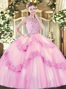 Luxury Floor Length Ball Gowns Sleeveless Rose Pink Sweet 16 Dresses Zipper