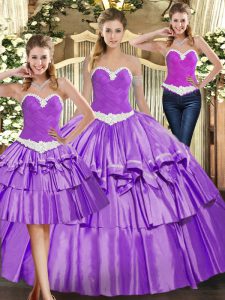 Floor Length Ball Gowns Sleeveless Eggplant Purple Quinceanera Gown Lace Up