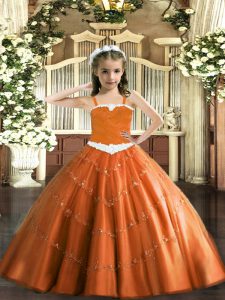 Straps Sleeveless Tulle Kids Formal Wear Appliques Lace Up