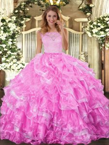 Exceptional Organza Sleeveless Floor Length Sweet 16 Dresses and Lace and Ruffled Layers