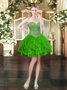 Fine Green Ball Gowns Beading and Ruffles Prom Evening Gown Lace Up Tulle Sleeveless Mini Length