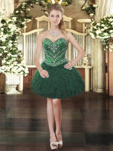 Dark Green Sleeveless Organza Lace Up Prom Dress for Prom and Party