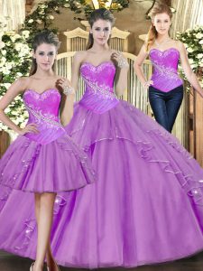 Admirable Ball Gowns 15 Quinceanera Dress Lilac Sweetheart Tulle Sleeveless Floor Length Lace Up