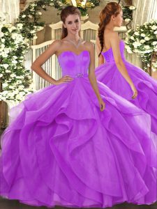 Flare Sleeveless Beading and Ruffles Lace Up Quince Ball Gowns