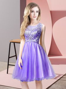 Customized Lavender Zipper Prom Dress Beading Sleeveless Knee Length
