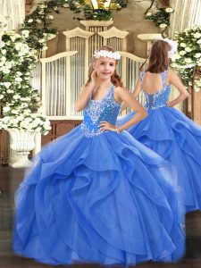 Blue Sleeveless Tulle Lace Up Pageant Dress Wholesale for Party and Quinceanera