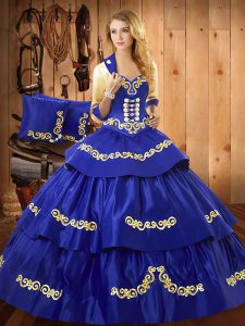 Royal Blue Sweetheart Neckline Embroidery and Ruffled Layers Sweet 16 Quinceanera Dress Sleeveless Lace Up