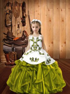 Eye-catching Straps Sleeveless Lace Up Child Pageant Dress Olive Green Organza