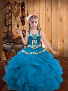 Discount Straps Sleeveless Organza Pageant Dress for Teens Embroidery and Ruffles Lace Up