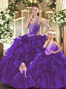 Fantastic Floor Length Purple Quinceanera Dress Straps Sleeveless Lace Up