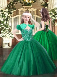 Beading Girls Pageant Dresses Dark Green Lace Up Sleeveless Floor Length
