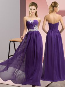 Admirable Empire Evening Dress Purple Sweetheart Chiffon Sleeveless Floor Length Lace Up