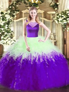 Stunning Multi-color Vestidos de Quinceanera Sweet 16 and Quinceanera with Beading and Ruffles Scoop Sleeveless Side Zip