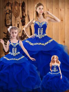 Royal Blue Ball Gowns Ruffles Sweet 16 Quinceanera Dress Lace Up Tulle Sleeveless Floor Length