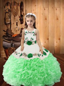 Straps Sleeveless Lace Up Little Girls Pageant Gowns Green Fabric With Rolling Flowers