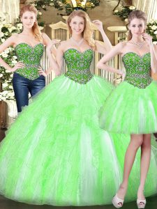 Super Sleeveless Tulle Lace Up Ball Gown Prom Dress for Military Ball and Sweet 16 and Quinceanera