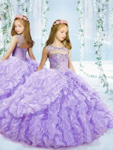 Trendy Ball Gowns Pageant Gowns For Girls Lavender Scoop Organza Sleeveless Floor Length Lace Up