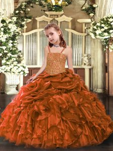 Hot Sale Orange Sleeveless Organza Zipper Little Girls Pageant Gowns for Party and Sweet 16 and Quinceanera and Wedding 