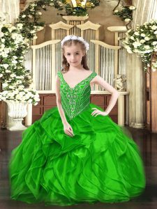 Green Sleeveless Organza Lace Up Custom Made Pageant Dress for Party and Quinceanera