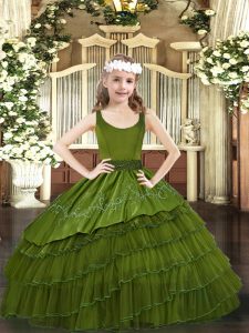 Floor Length Ball Gowns Sleeveless Olive Green Child Pageant Dress Zipper