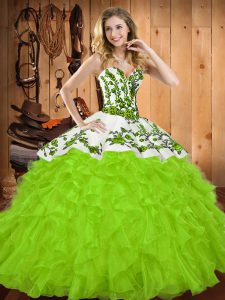 Fantastic Floor Length Ball Gowns Sleeveless Yellow Green Quince Ball Gowns Lace Up