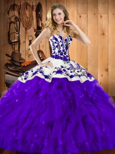 Glamorous Purple Lace Up Sweet 16 Dresses Embroidery and Ruffles Sleeveless Floor Length