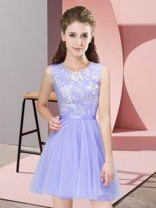 Simple Lace Quinceanera Court of Honor Dress Lavender Side Zipper Sleeveless Mini Length