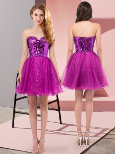 Custom Fit Mini Length Fuchsia Prom Dress Sweetheart Sleeveless Zipper