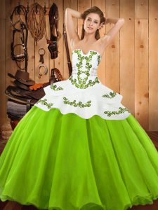Lace Up Strapless Embroidery Quinceanera Gown Satin and Organza Sleeveless