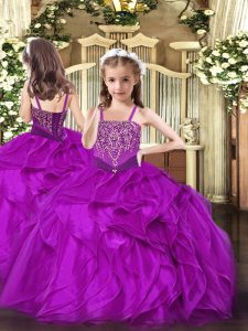 Popular Sleeveless Lace Up Floor Length Beading and Ruffles Little Girls Pageant Dress Wholesale