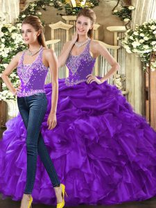 Fashionable Floor Length Eggplant Purple Quinceanera Dresses Straps Sleeveless Lace Up