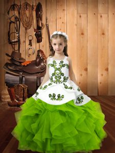 Embroidery and Ruffles Pageant Dress for Womens Lace Up Sleeveless Floor Length