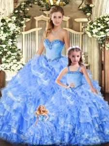 Ball Gowns Vestidos de Quinceanera Baby Blue Sweetheart Organza Sleeveless Floor Length Lace Up